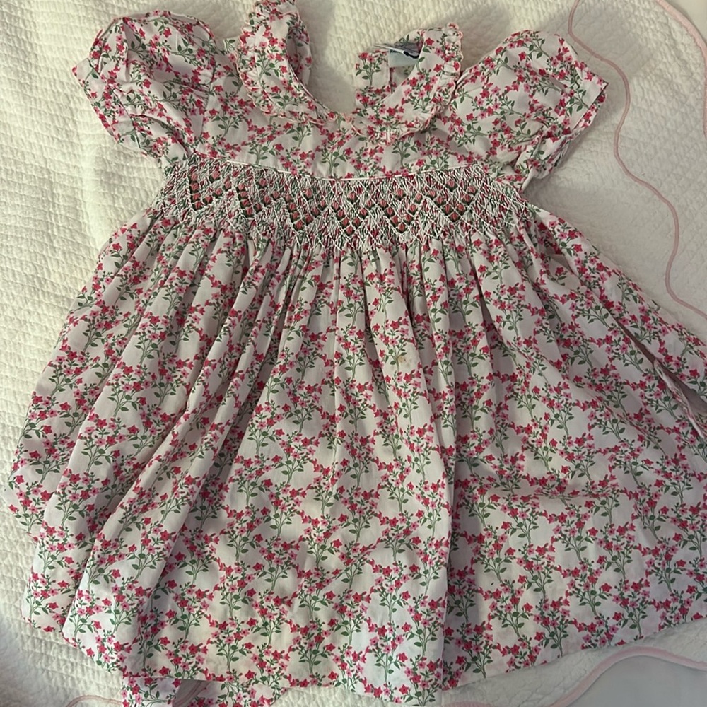 Carriage boutique girls smocked pink flower dress